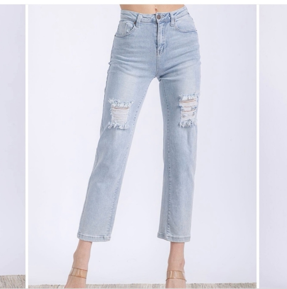 Emma Jean Light Blue Distressed Women Jeans Sz M NWT